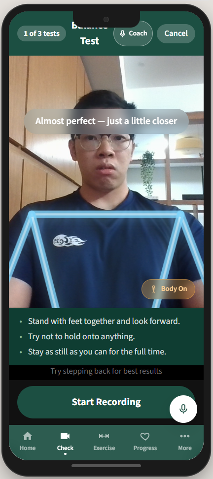 Computer vision pipeline: pose extraction and SPPB scoring