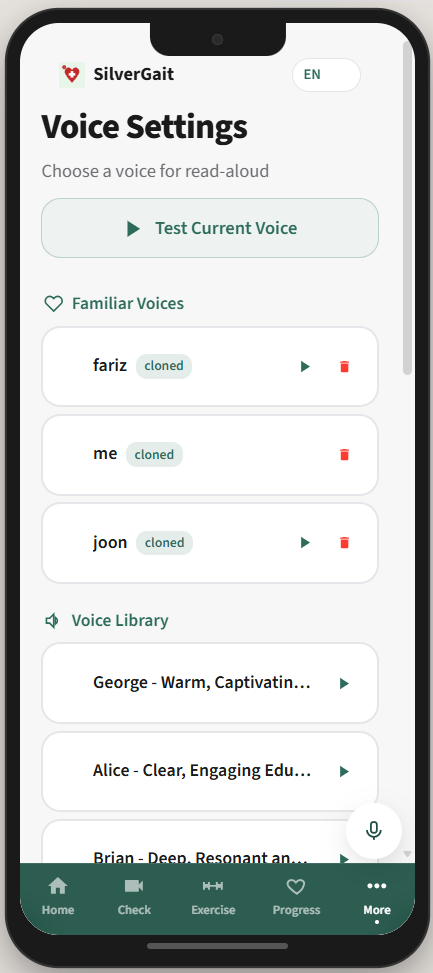 Caregiver voice cloning and multilingual flow